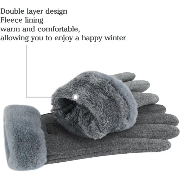 Women's Gray Winter Warm Touchscreen Thermal Fleece Lined Cold Weather Gloves - Picture 4 of 6
